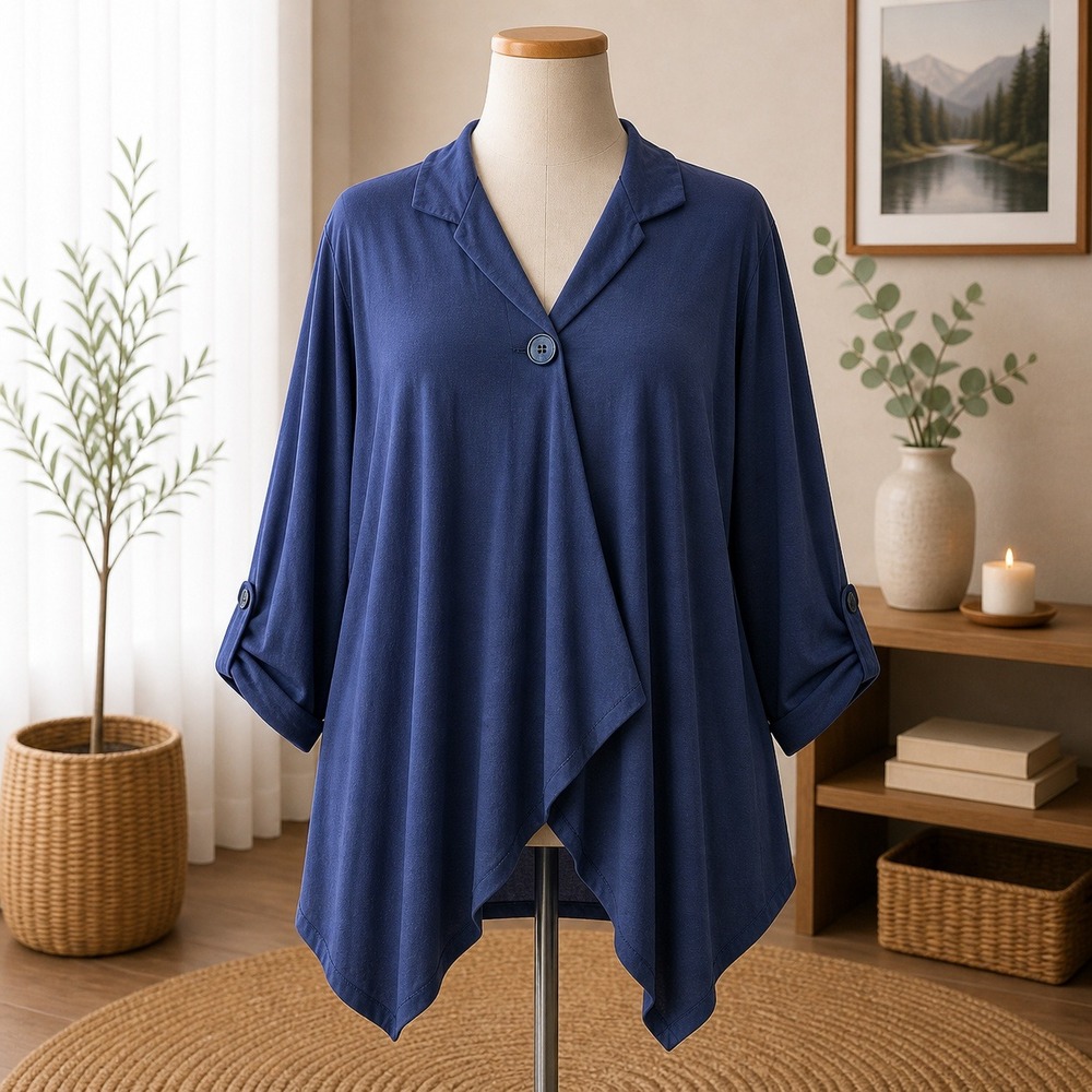 Denim &‎ Co Essentials Navy Blue Single Button Draped Cardigan Sweater Womens 2X